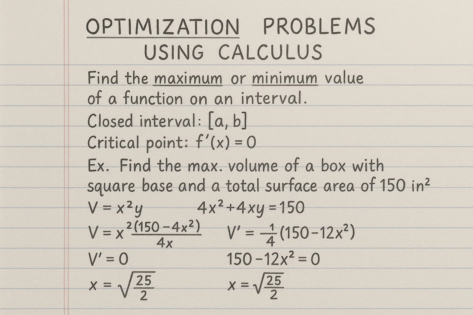 Optimization Problems Using Calculus