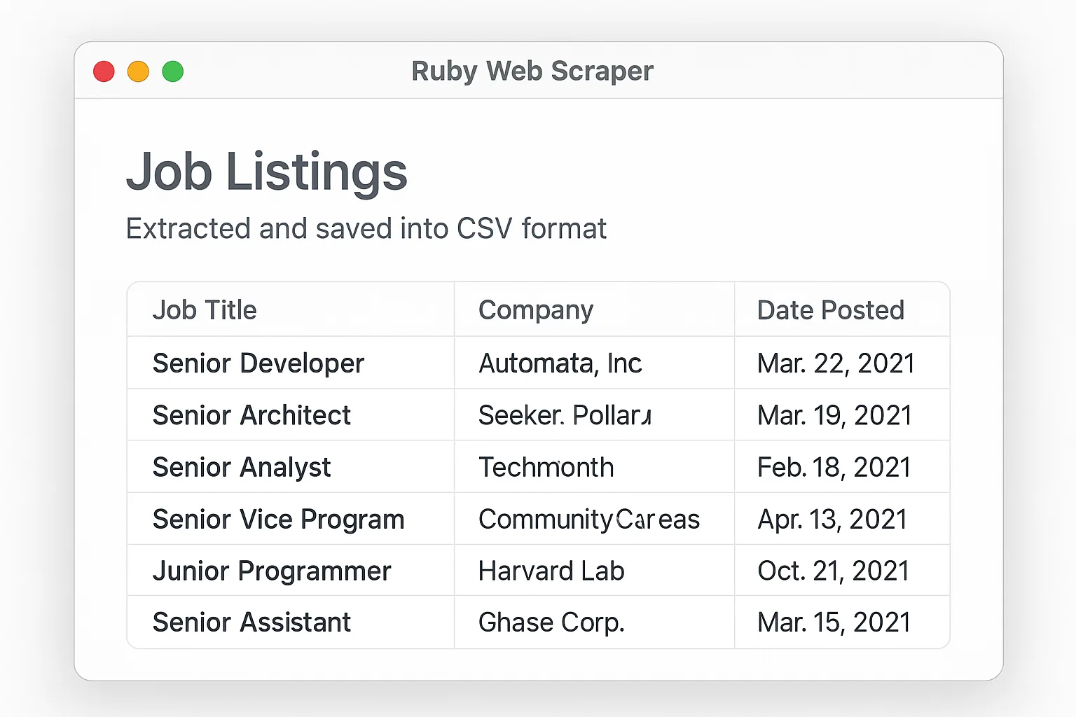 Ruby Web Scraper for Job Listings