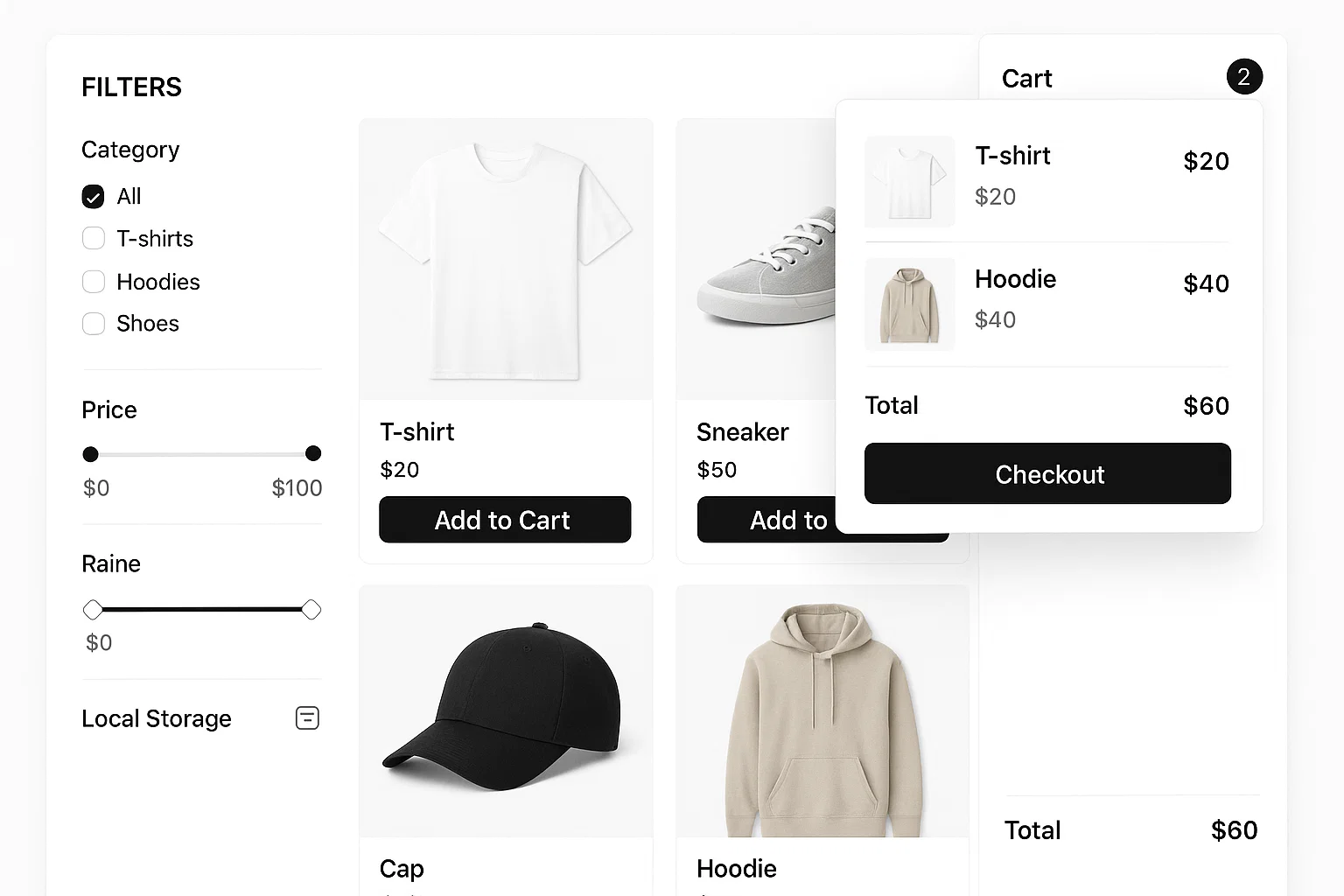 Dynamic E-commerce Product Page with Shopping Cart (JS + LocalStorage)