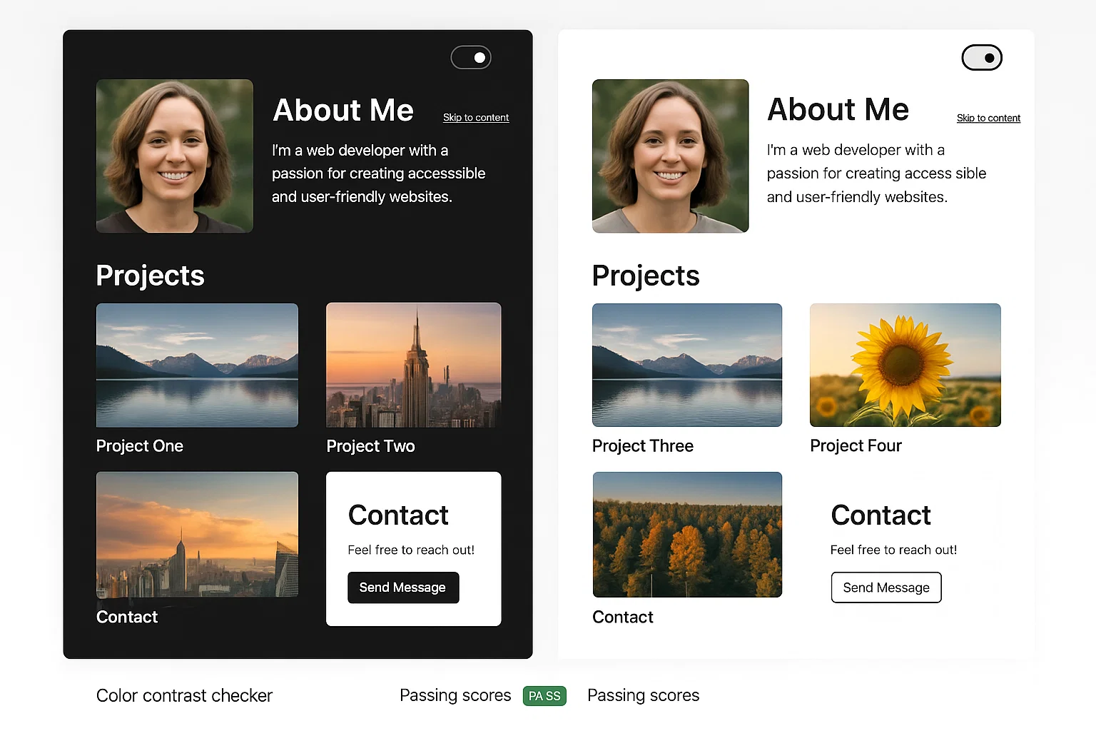 Portfolio Website with Theme Switcher and Dark Mode Toggle (Accessibility Focused)